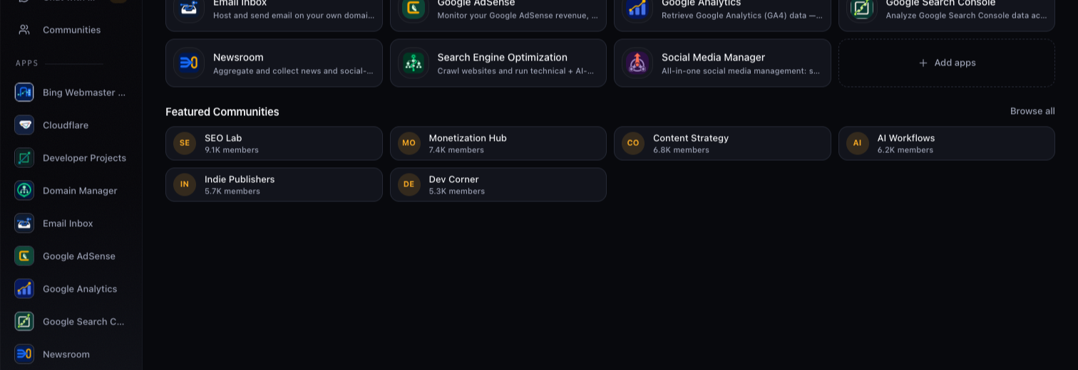 ClippyBot dashboard showing installed plugins for SEO, monitoring, and infrastructure